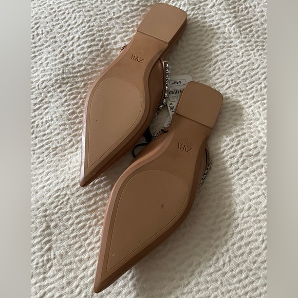 NWT New ZARA Camel Tan Rhinestone Slingback Flat 36 Blogger Favorite - Picture 5 of 5